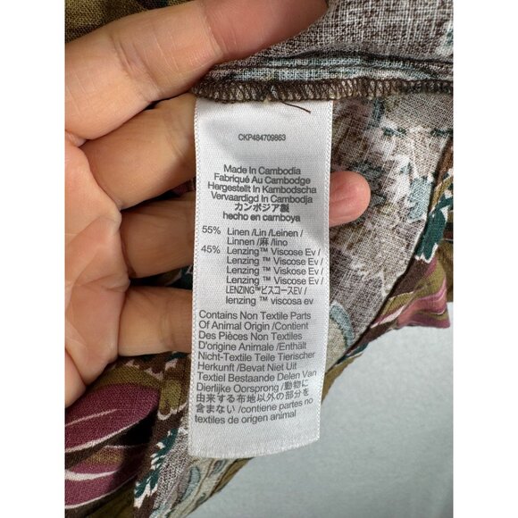 Madewell Shirred Cap-Sleeve Top in Brushstroke Monstera linen floral sz‎ XL - Picture 7 of 8